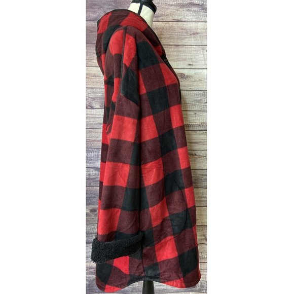 Boston Traders Buffalo Plaid Sherpa Lined Hooded Long Jackets --Red/Black - Picture 2 of 7